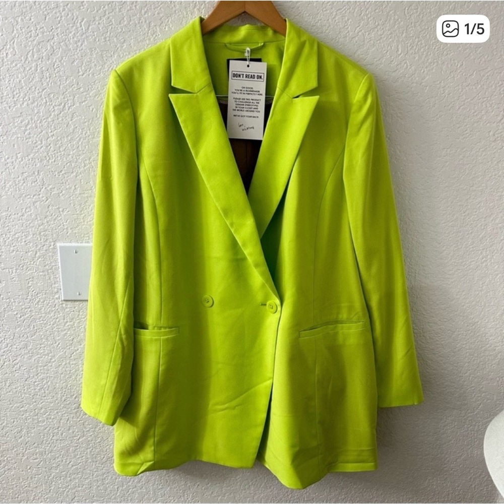 NWT Wildfang The Empower Double Breasted Blazer Neon Green size 1X